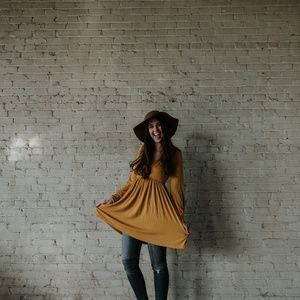 ASOS Mustard Yellow Peasant Sleeve Tunic Dress